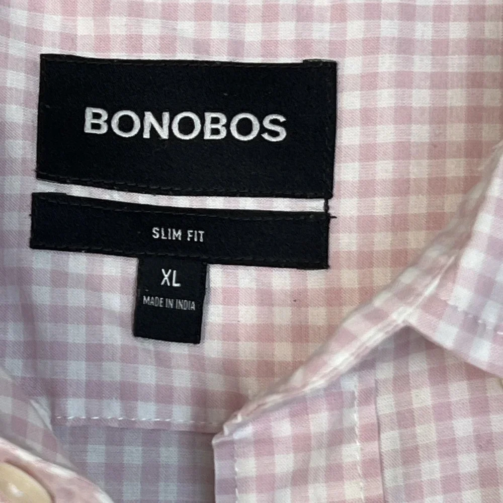 Bonobos Men's XL Slim Fit Pink White Gingham Shirt - Picture 2 of 10